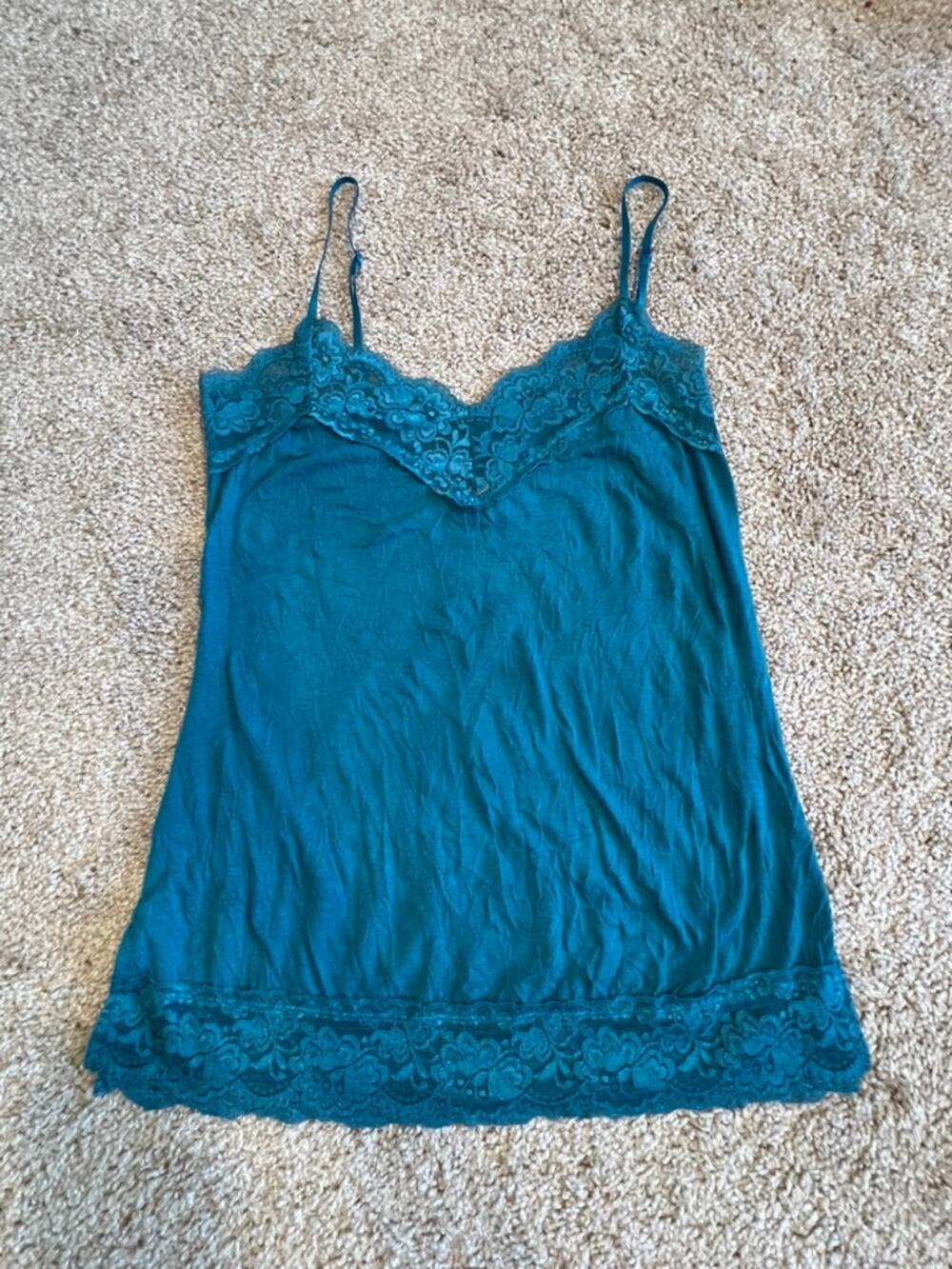 Y2K Xhilaration Teal Lace Trim Cami Top Longline Romantic Feminine Grunge M